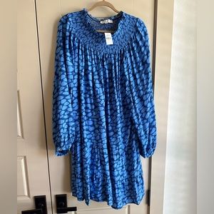 LOFT long sleeve dress with smocked neck